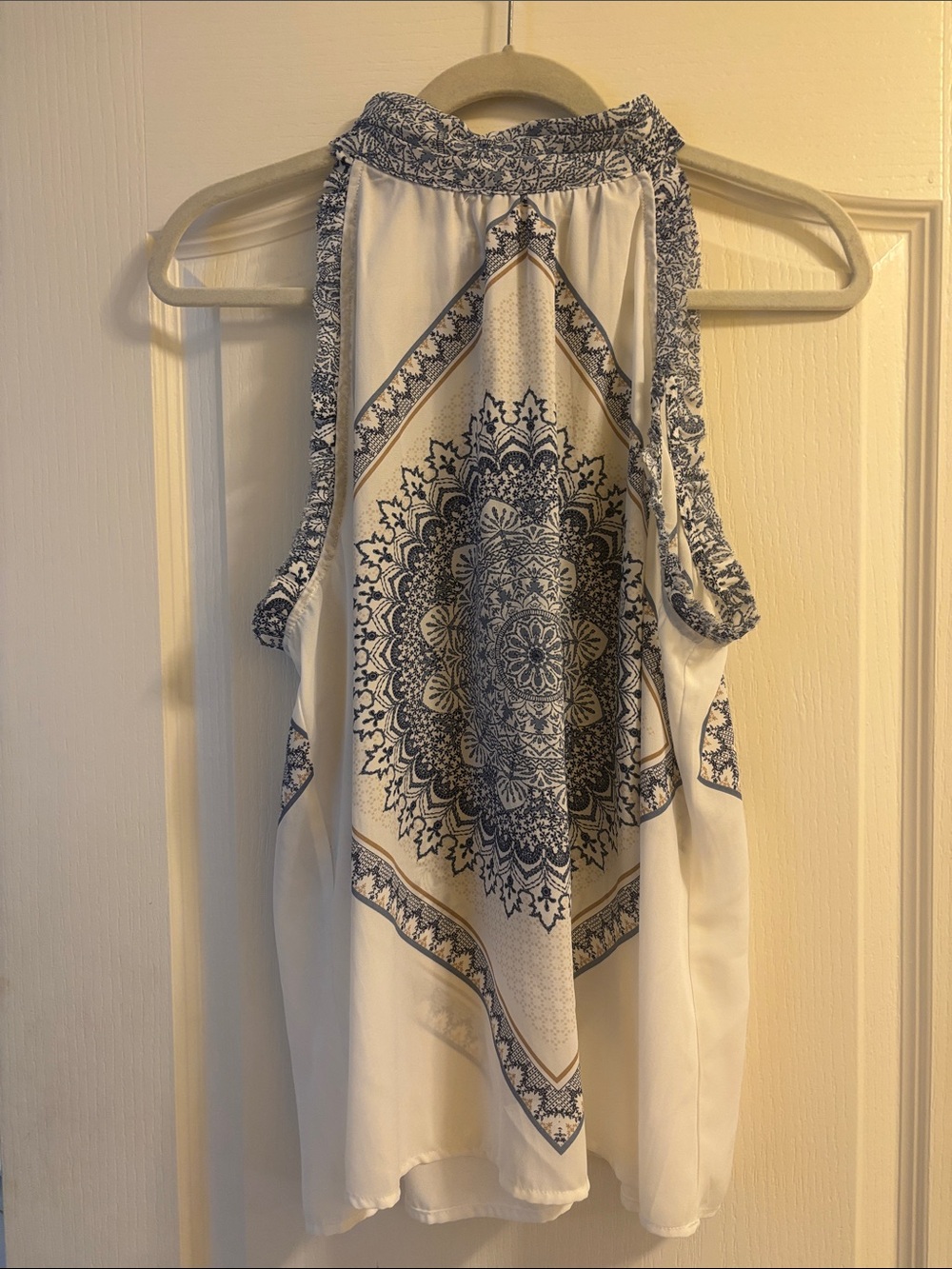 1. State White Halter Tank with Blue Medallion Print